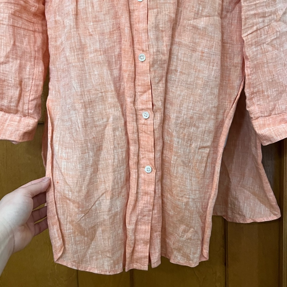 J Jill Love Linen Essential Button Down Tunic Orange Medium — READ - Picture 5 of 10